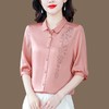 KQL644G2388贵夫人上衣女士2025夏装仿真丝衬衫妈妈洋气宽松显瘦桑蚕丝衬衣 商品缩略图0