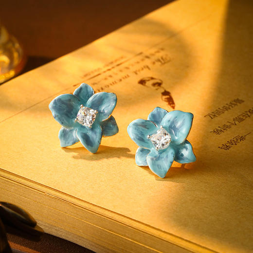 雀说时尚滴油蓝色鸢尾花耳钉高级感轻奢个性独特设计耳环气质精美耳饰AL1078 商品图5