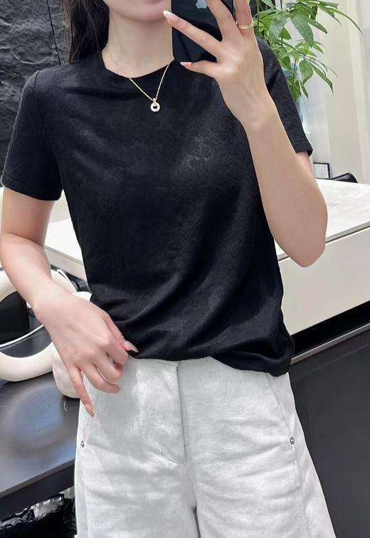 丁摩 新中式纯棉圆领国风T恤女夏季新款短袖复古显瘦气质提花上衣5ZF-170 商品图6