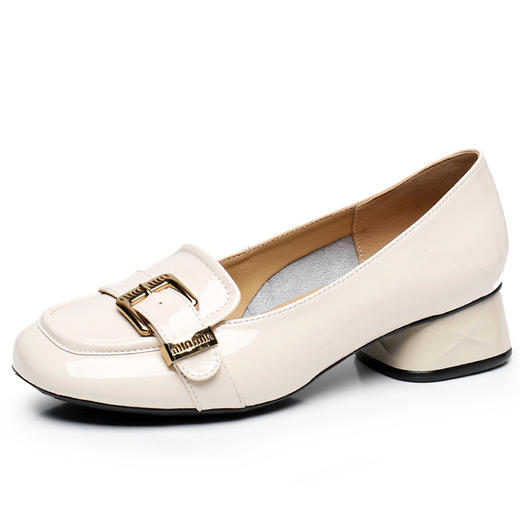 丁摩 漆皮牛皮方头粗跟英伦风皮鞋女春秋款豆豆鞋真皮乐福鞋单鞋5ZF-2370 商品图5