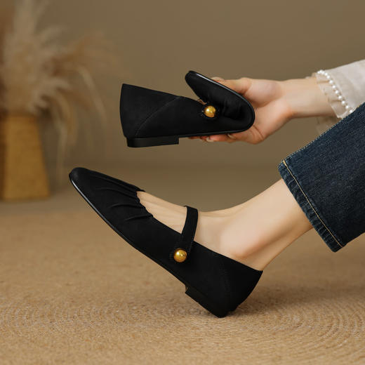 【预售5天】法式磨砂羊皮褶皱平底单鞋，圆头浅口小皮鞋一字带玛丽珍鞋OFSM&OFSM6927 商品图2