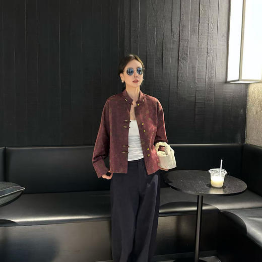 丁摩 油纱香云纱外套女中式国风立领纯手工一字扣百搭外套1632-207 商品图1