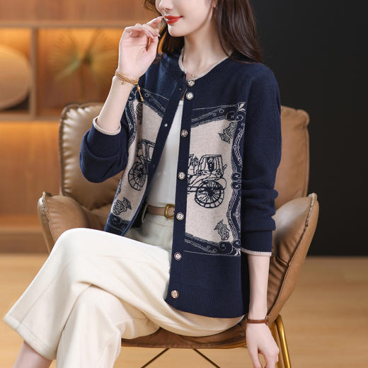 CC21-811针织开衫女士短款秋季2025新款春秋中年妈妈宽松洋气外搭毛衣外套 商品图0