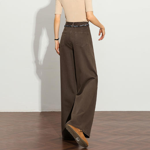 复古时髦丝巾腰带阔腿裤女秋季通勤百搭高腰显瘦直筒裤牛仔裤H0051271 商品图5