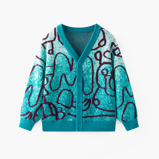 【MQD】儿童毛衣25春新款男童毛衣涂鸦V领开衫街潮百搭外套 商品图0