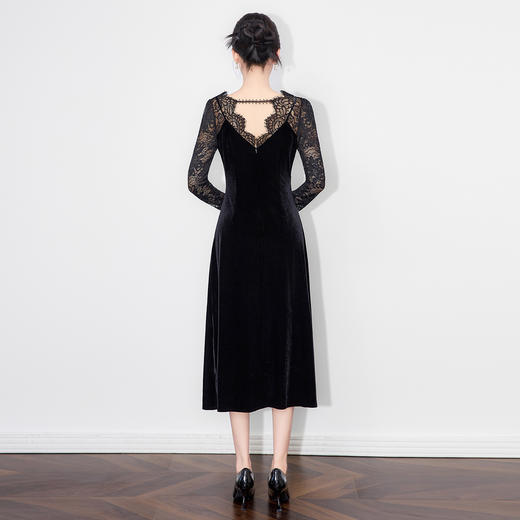 「高货wl」全新升级【铂金会员321/天猫429/差价108】(12738)洛诗琳法式浪漫气质金丝绒连衣裙2025秋季蕾丝收腰包臀裙 商品图1