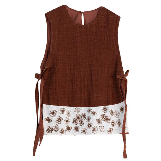 牧衣游原创 炒色机绣亚麻马夹新品设计感古朴撞色系带上衣 知意 商品图4