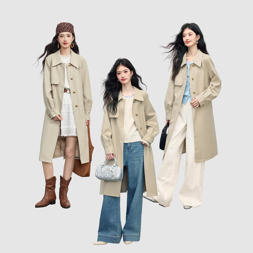 【08/19新品】熙世界风衣外套女2025秋季新款高级感气质宽松休闲中长款收腰大衣 商品图3