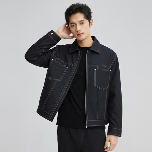 圣得西男士潮流工装牛仔夹克2025秋新款扛皱易打理百搭翻领外套 商品图11