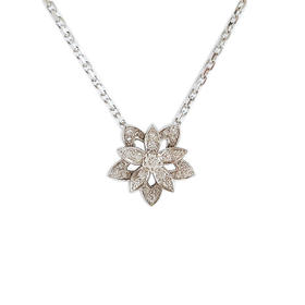 【95新】VCA梵克雅宝Lotus系列VCARP0ZW00 迷你18K白金满钻镂空Lotus莲花项链女士现售价：22000！120825NJS10