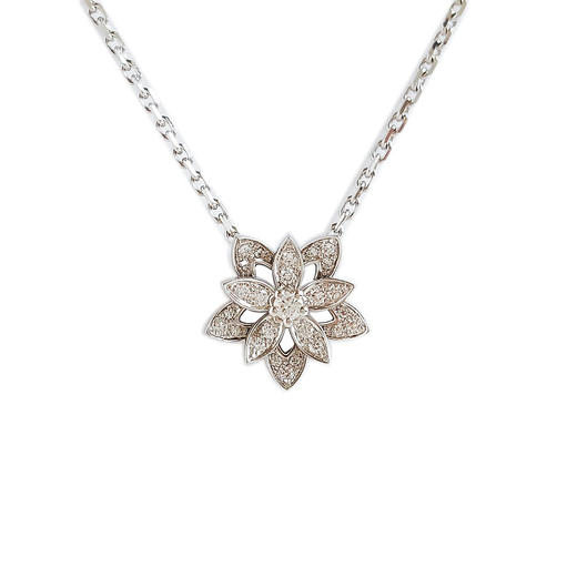 【95新】VCA梵克雅宝Lotus系列VCARP0ZW00 迷你18K白金满钻镂空Lotus莲花项链女士现售价：22000！120825NJS10 商品图0