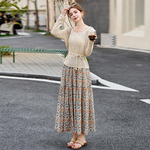 时尚休闲套装，背心+外套+印花半裙三件套裙子HR-ZYQ2527 商品图1