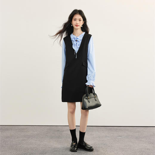 【08/19新品】熙世界气质减龄深V领背心裙女高级感无袖马甲连衣裙2025秋季新款 商品图2