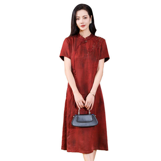 丁摩 花罗真丝香云纱连衣裙女夏季高端桑蚕丝喜庆气质国风妈妈裙子5ZF-2912 商品图4