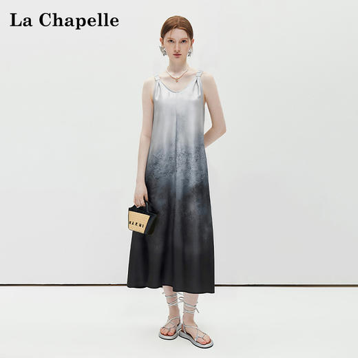 会员福利【松紧吊带+垂坠丝滑】拉夏贝尔/La Chapelle优雅气质晕染吊带长裙设计感松紧吊带渐变连衣裙 商品图1