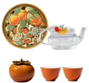 朱炳仁铜柿事如意茶礼套装 商品图0