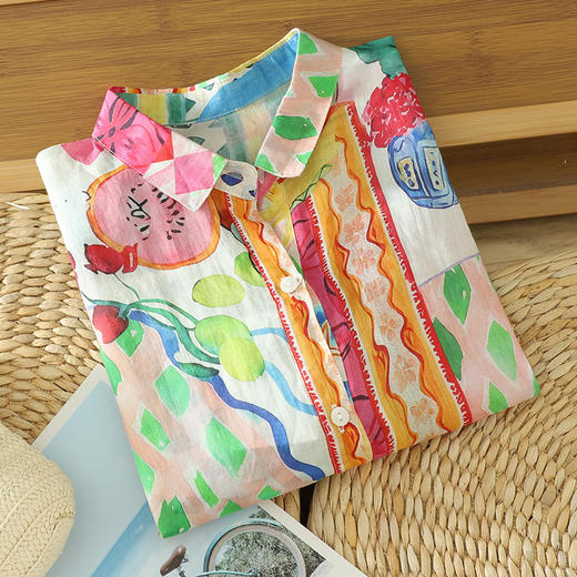 雀说度假风透气上衣女宽松高品质印花短袖衬衫AL6279 商品图2