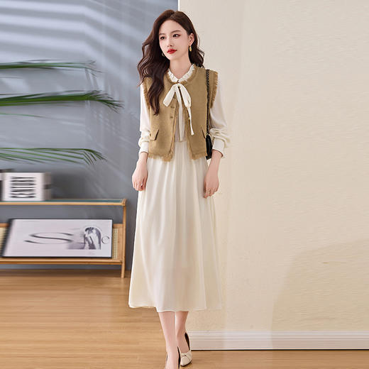LSNY2550新中式复古刺绣设计感连衣裙套装 商品图0
