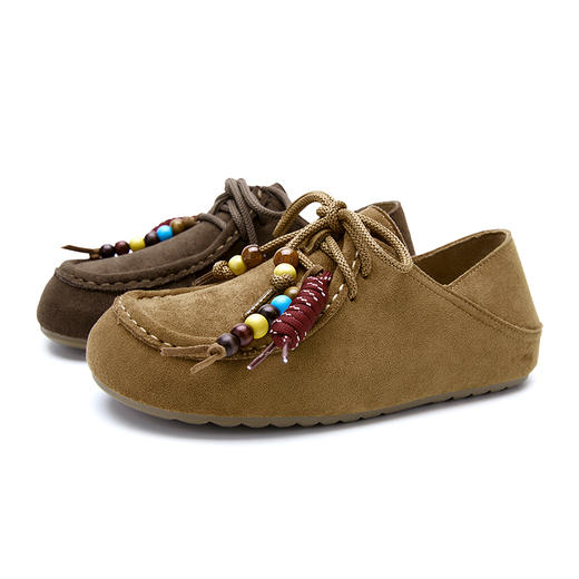 【限时秒杀】西遇内增高勃肯鞋女新款秋季两穿复古串珠袋鼠鞋一脚蹬乐福鞋V1857088 商品图4