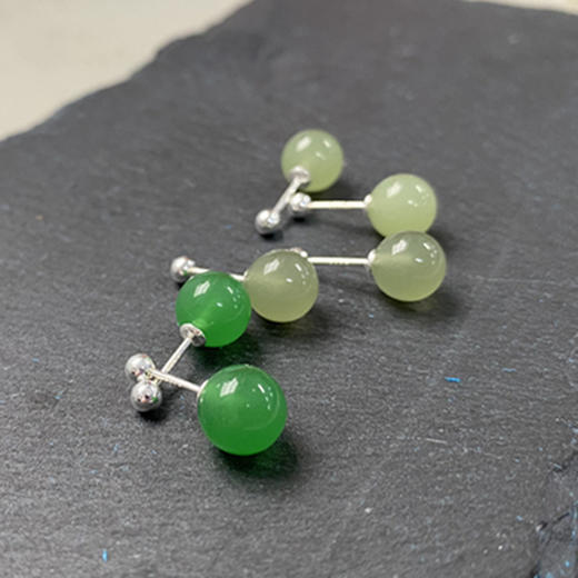丁摩 复古999银和田玉色耳骨钉女养耳洞青玉圆形小耳环5ZF-00486 商品图1