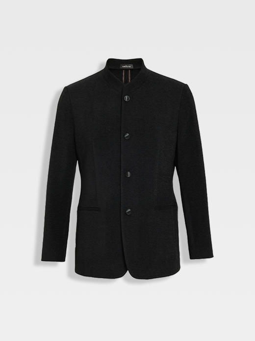 callisto黑色雪尼尔羊毛气质小立领西服 商品图0