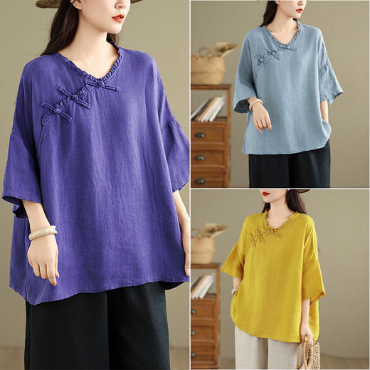 GYH 7353复古简约纯色休闲上衣 商品图2