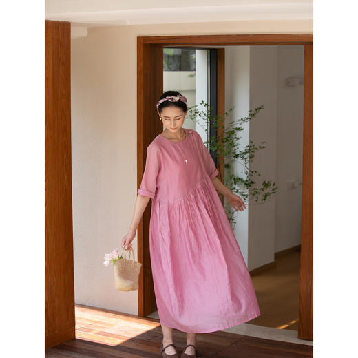 牧衣游原创 匹绣炒色丝绵连衣裙女新款轻薄减龄宽松粉色长裙 漫夏 商品图3