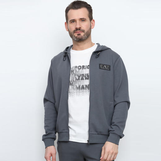 EMPORIO ARMANI EA7 阿玛尼 男士字母徽标贴片混纺棉质连帽卫衣 灰色 3RPM82 PJARZ 1977 商品图0