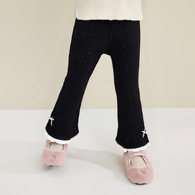 笛莎Deesha 童装女童裤子2025冬新款女童亮晶晶公主风坑条加绒复合喇叭裤