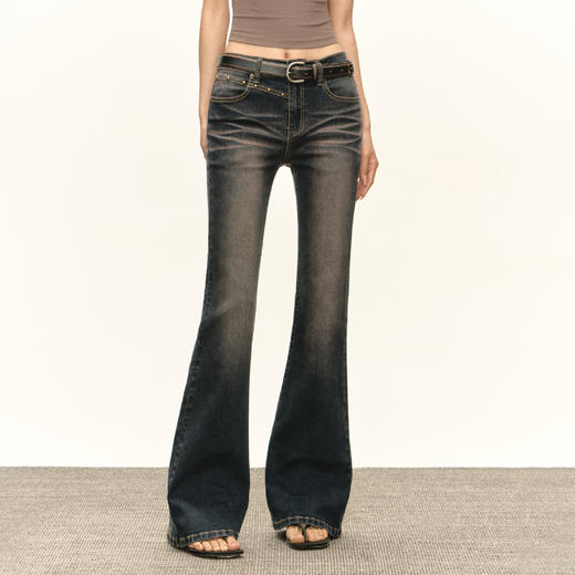 Ariseism 美式复古设计感紧身微喇牛仔裤女秋季新款修身长裤子 商品图1