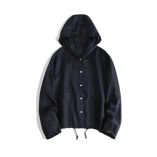 百媚生 日系苎麻+粘纤轻薄骨感清凉透气宽松长袖连帽防晒衫外套X23012 商品图6