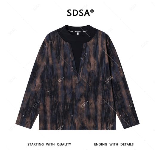 T4576SDSA男士2025新款轻奢痞帅男装撞色印刷假两件圆领长袖T恤休闲潮 商品图1