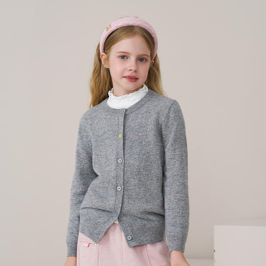 mettekids儿童100%羊绒衫2025秋冬女童彩色点子纱开衫男童毛衣 商品图5