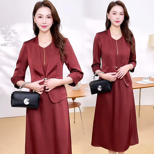 QYM 73C2501-Y时尚两件套连衣裙套装无袖背心连衣裙+短款外套 商品图0