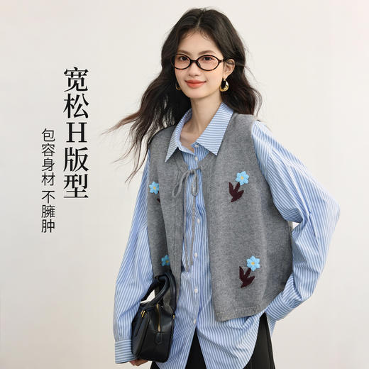 【08/19新品】熙世界手工绣花圆领针织马甲女设计感坎肩开衫上衣秋季配衬衫穿搭 商品图1