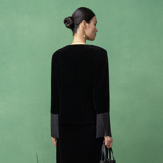 【林栖设计小店】姹紫嫣红流苏丝绒衬衣法式优雅2025秋季新款上衣女1953100 商品图4