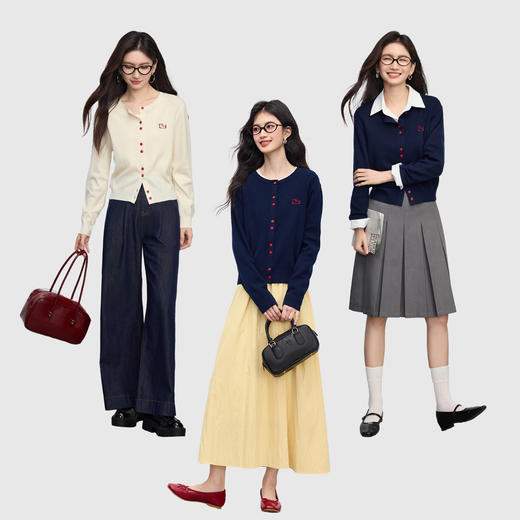 【08/19新品】熙世界小狗刺绣针织衫女2025年秋季新款小个子长袖毛衣开衫含羊毛 商品图2