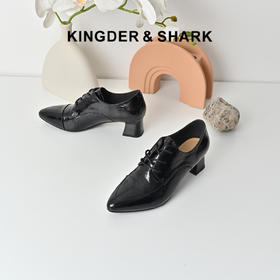 经典鲨2025秋季专柜新品牛皮革黑色气质中粗跟单鞋小皮鞋女KW117-537091