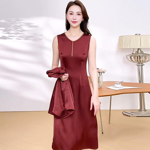 QYM 73C2501-Y时尚两件套连衣裙套装无袖背心连衣裙+短款外套 商品图2