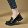 西遇法式乐福鞋女新款秋季复古金扣单鞋不累脚通勤低跟小皮鞋V1857109 商品缩略图1
