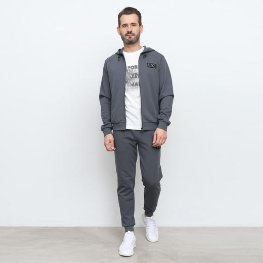 EMPORIO ARMANI EA7 阿玛尼 男士字母徽标贴片混纺棉质连帽卫衣 灰色 3RPM82 PJARZ 1977 商品图3
