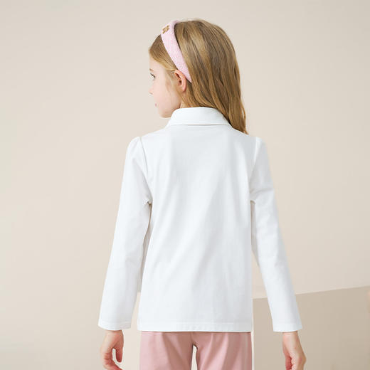 mettekids儿童长袖T恤2025秋冬新款女童白色翻领百搭打底童装上衣 商品图5