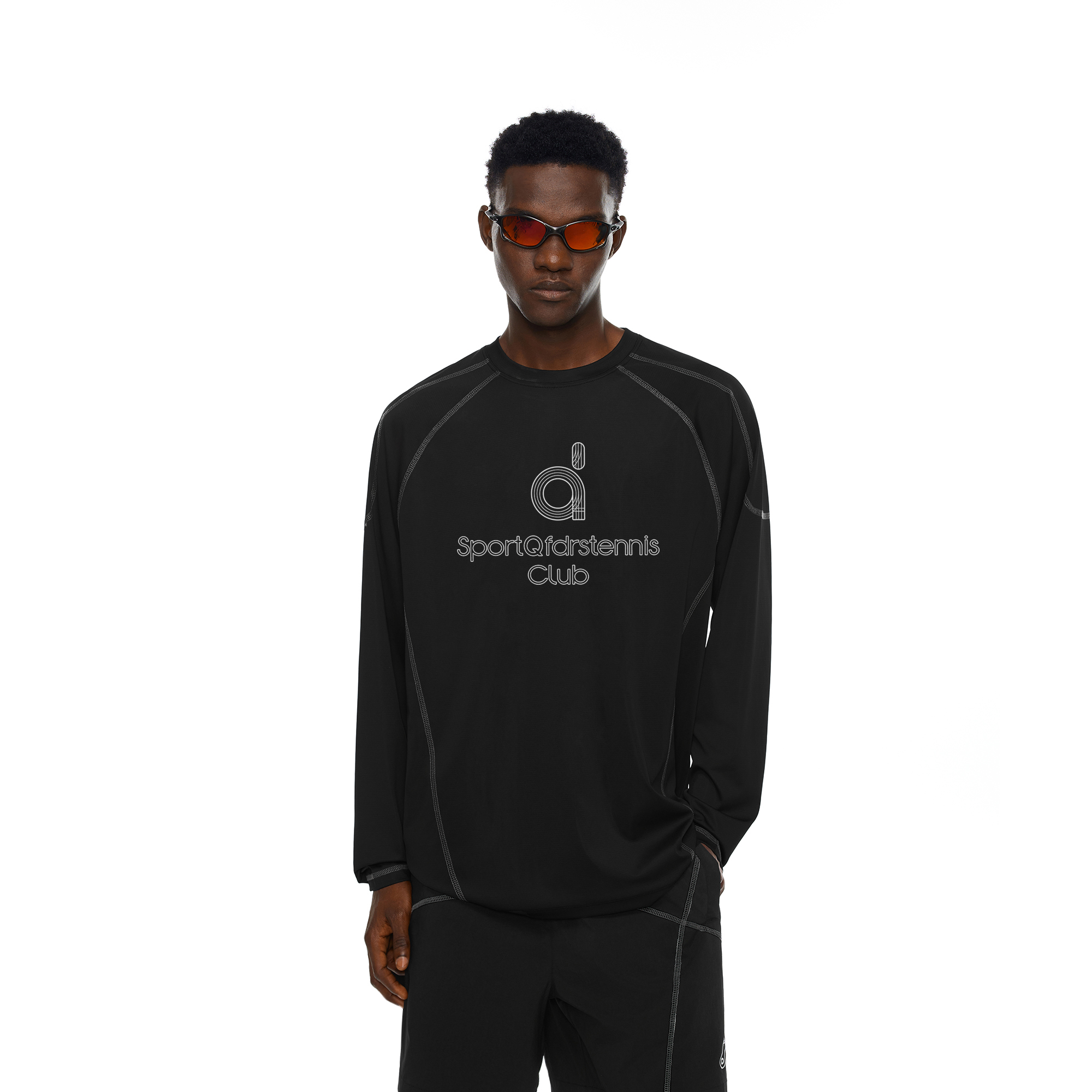 【178元任选3件】FDR官方店 跑道d字绣花运动嵌线长袖T恤男女秋季宽松圆领情侣上衣