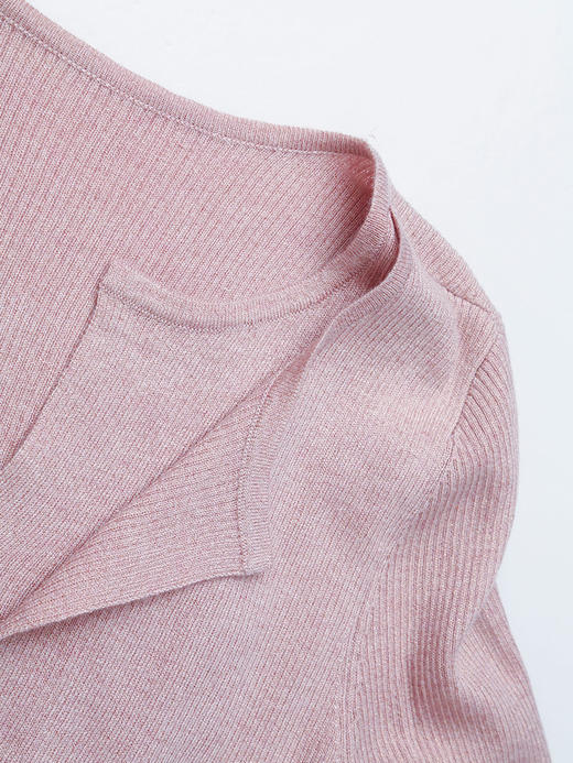 粉色亮丝针织开衫女秋季新款 修身显瘦不规则领长袖毛衣外套 商品图2