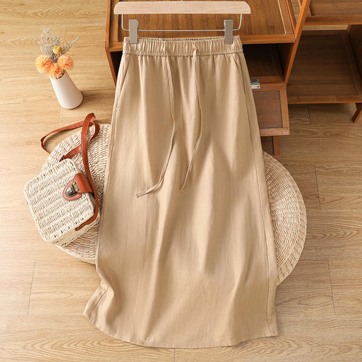 百媚生 天丝亚麻半身裙女夏薄款中长棉麻A字裙开叉直筒裙2698 商品图8
