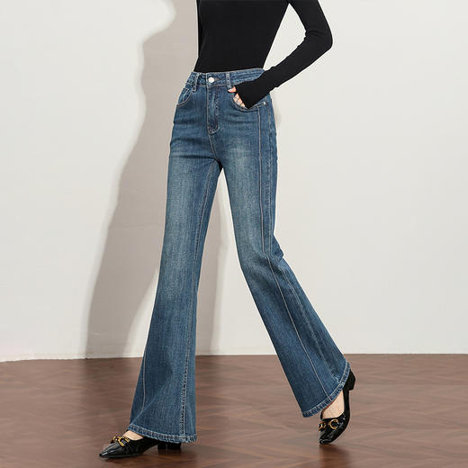 【限时秒杀】韩版立体剪裁弹力微喇牛仔裤女秋季修身高腰显瘦百搭喇叭裤H0051264/H0051265 商品图3