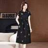丁摩 真新款丝龟纹老料香云纱女夏季改良桑蚕丝国风气质方领连衣裙5ZF-6080 商品缩略图0