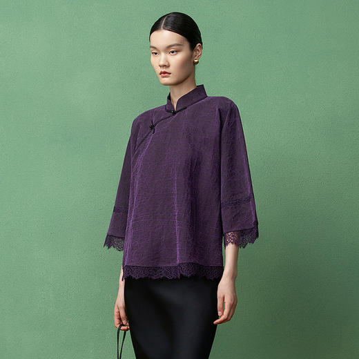 【林栖设计小店】（现货）香云纱衬衣新中式蕾丝2025秋季新款上衣女T1953299 商品图1