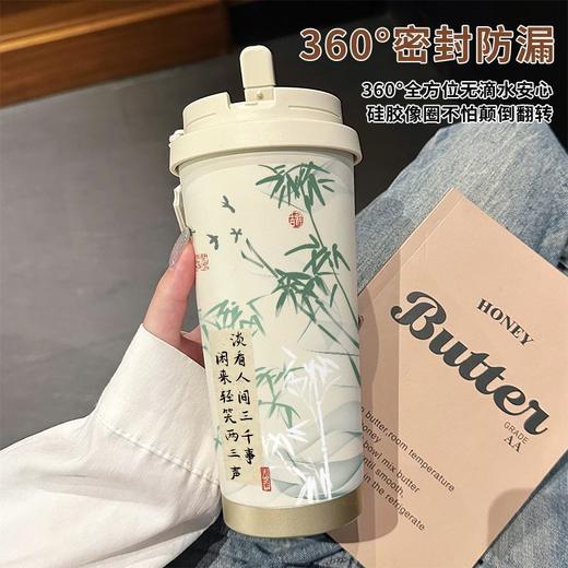 水墨风竹子清冷感咖啡杯便携运动情侣大容量男女学生不锈钢保温杯 商品图7