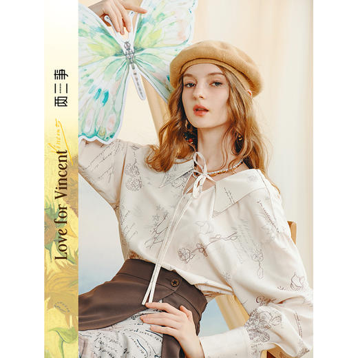 两三事梵高文艺 初梦花信 2025秋季新款时尚两面穿印花长袖衬衫女 商品图0